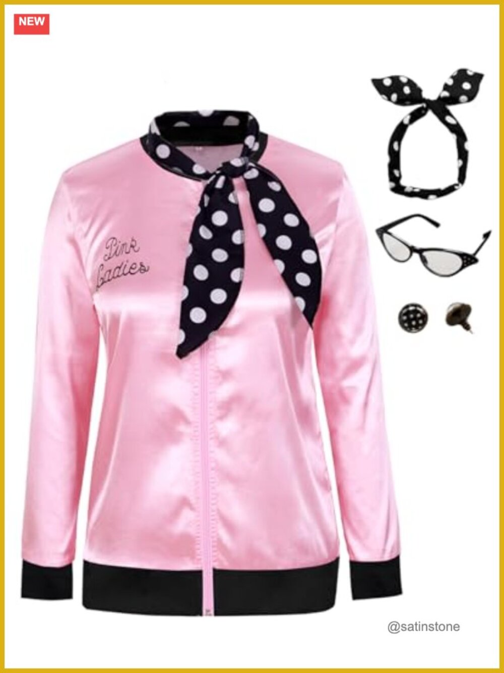 1950s Pink Lady Satin Jacket & Neck Scarf Halloween Cosplay Costume Set